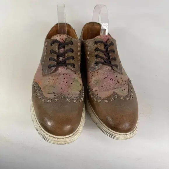 BedStu Oxford Men's 10 Brown Leather Wingtip Lace Up Distressed Dress Shoes